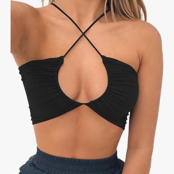 Women’s Lace Up Cross Cross Crop Top - Picture 1 of 2